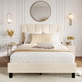 thumbnail image 3 of Bed Frame with Headboard Adjustable, Velvet Upholstered Tufted Platform Bedframe No Box Spring Needed (Beige(Velvety Matte Finish), Full), 3 of 8