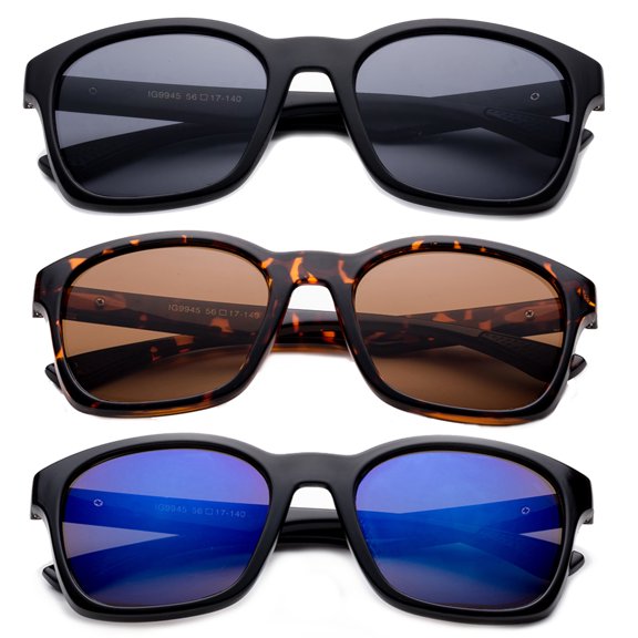 3 Pack Classic Plastic Rectangular Frame Sunglasses for Men