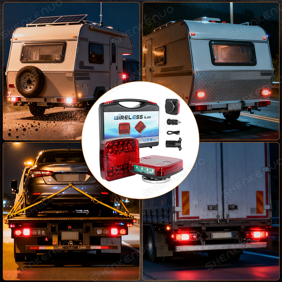 HMCYCI Magnetic Trailer Lights LED Kit, 12-24V Wireless Magnetic Tail Light LED Towing Lights Kit for Trailer Truck Boat RV Pickup Towing Camper Caravan