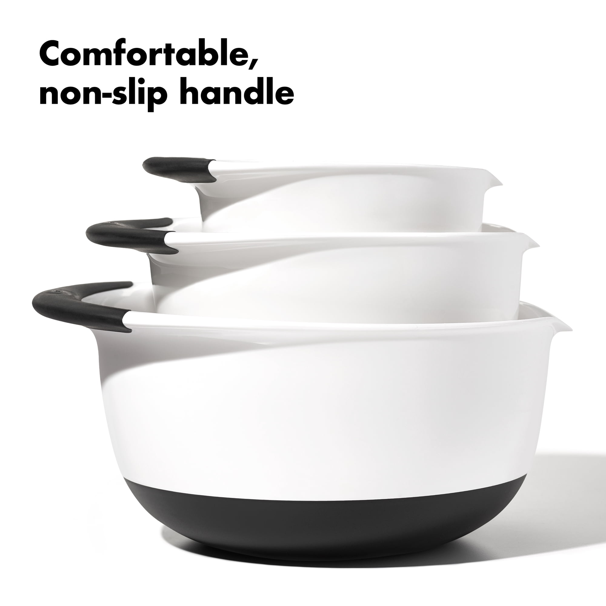 OXO SoftWorks 3-Piece Mixing Bowl Set with Easy-Grip Handles, Non-Skid Bottoms & Nesting