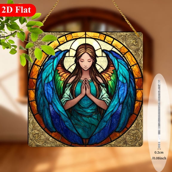 1pc Stained Glass effectpattern, Angel Hanging Ornament, Praying Female Angel Home Decor for Window, Garden, Patio, Living Room, Bedroom, Inspirational Spiritual Gift for Women, Family & Fri