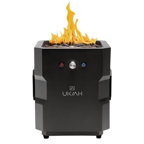 Ukiah TK-1044-T2BLK Portable Fire Pit, 15-1/4 in OAW, 15-1/4 in OAD, 16 in OAH, Propane, Piezo Ignition, Steel