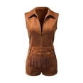 thumbnail image 5 of Women's Western Style Solid Color Fringe Jumpsuit Long Sleeve Romper Casual Party Wear Brown L, 5 of 5