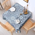 thumbnail image 2 of Blue Ethnic Geometric Pattern Square Tablecloth,Waterproof Square Table Cover,Wipeable Spillproof Washable Table Cover for Home Kitchen Party Decor 52"x52"(132x132cm), 2 of 6