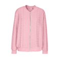 thumbnail image 5 of thefmos Women's Zip Up Long Sleeve Knit Jacket Solid Color Casual Slim Fit Outerwear Fashion Fall Winter Clothes, Pink 2XL, 5 of 6