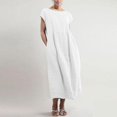 thumbnail image 2 of CHOK Robe de Plage Été 2022 Décontractée Femme Col Rond Manches Courtes Solide Ample Midi Soleil Vintage Coton Lin avec Poches, 2 of 5