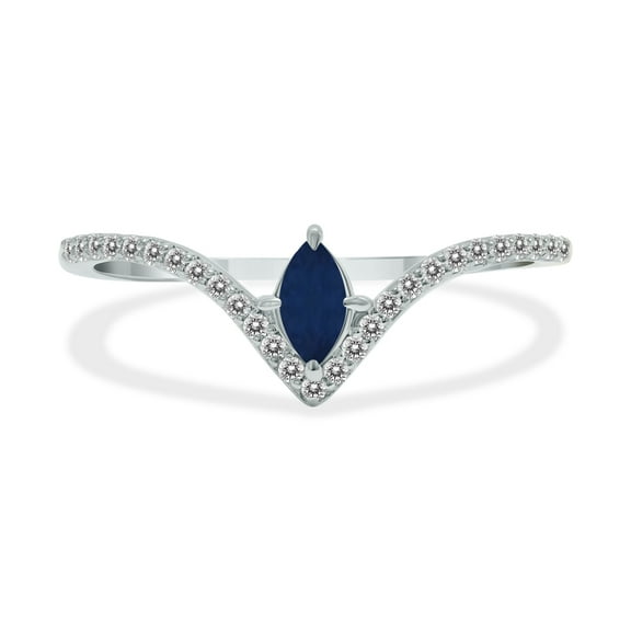 SZUL Women's 1/4 Carat TW Sapphire and Diamond V Shape Ring in 10K White Gold