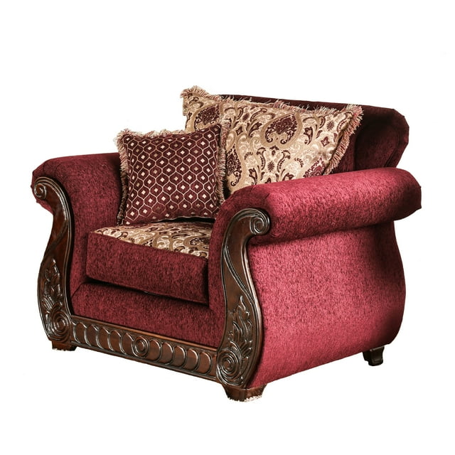 Furniture of America Petunia Traditional Fabric Upholstered Chair, Wine