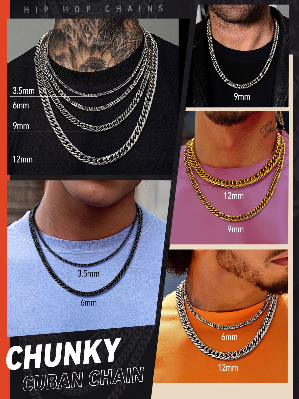 FaithHeart Miami Cuban Link Chain Necklace for Men Silver Stainless Steel 12mm Curb Chains Mens Necklace Hip Hop Jewelry Gift for Husband Anniversary 22"