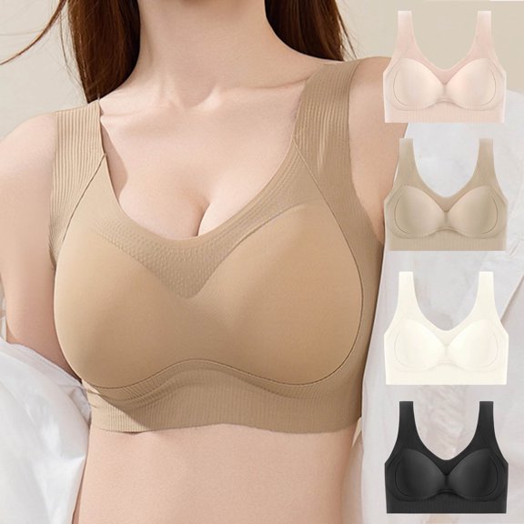Aezemi Plus Size Women Thick Strap Bras Push up No Underwire Supportive Full Coverage Bra, Wireless Comfy Seamless Lightweight Pullover Back Smoothing Bralette M