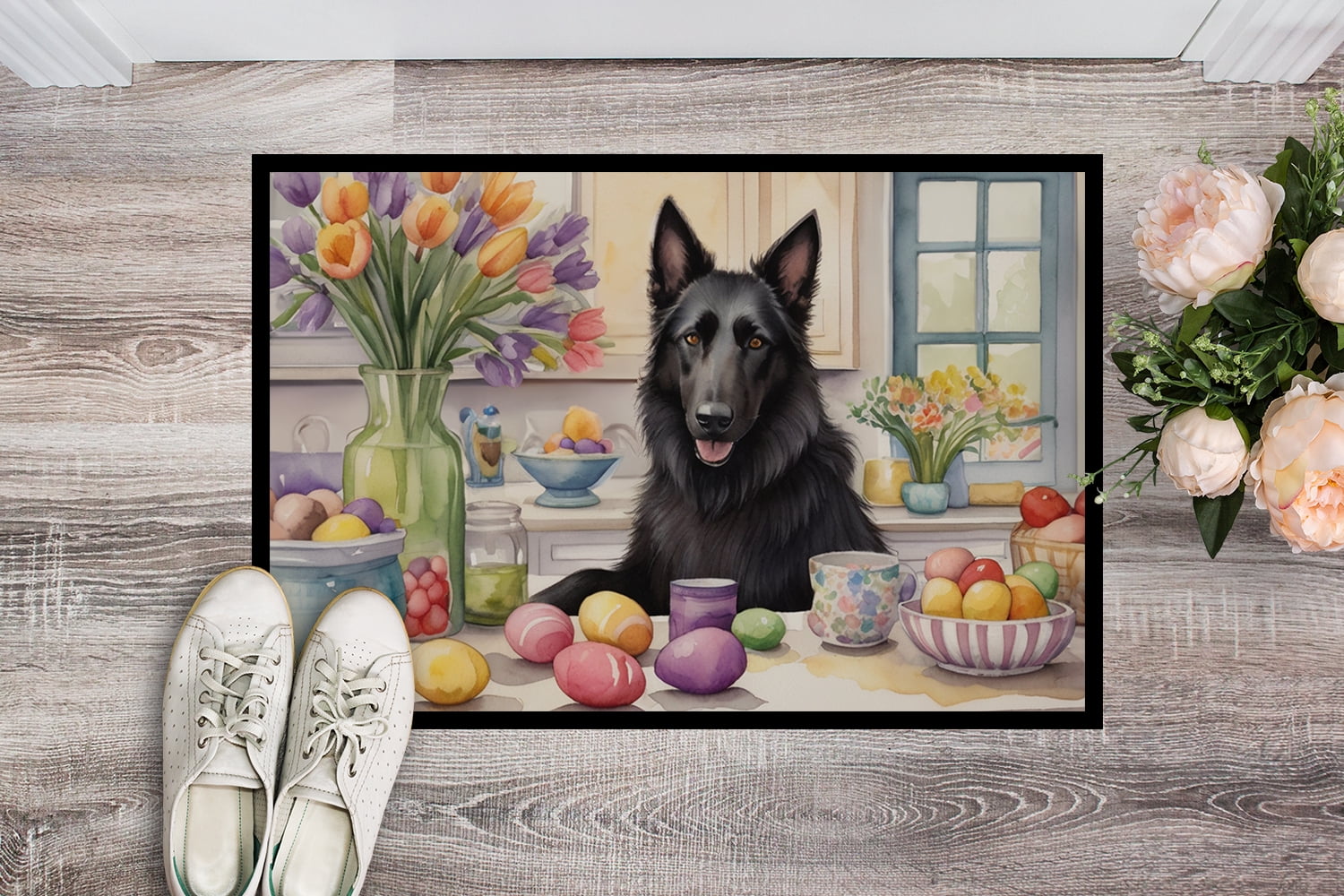 Carolines Treasures DAC6758MAT 18 x 27 in. Decorating Easter Belgian Sheepdog Doormat