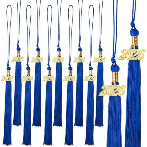 12-Pack Graduation Tassels with 2026 Year Charms – Graduation Cap Tassel Decorations for High School and College Grad Caps Ceremony and Party Accessories(Blue)