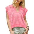 thumbnail image 2 of BLVB Summer Sweaters for Women V Neck Cap Sleeve Tops Sleeveless Striped Shirts Spring Clothes S-Xl, 2 of 6