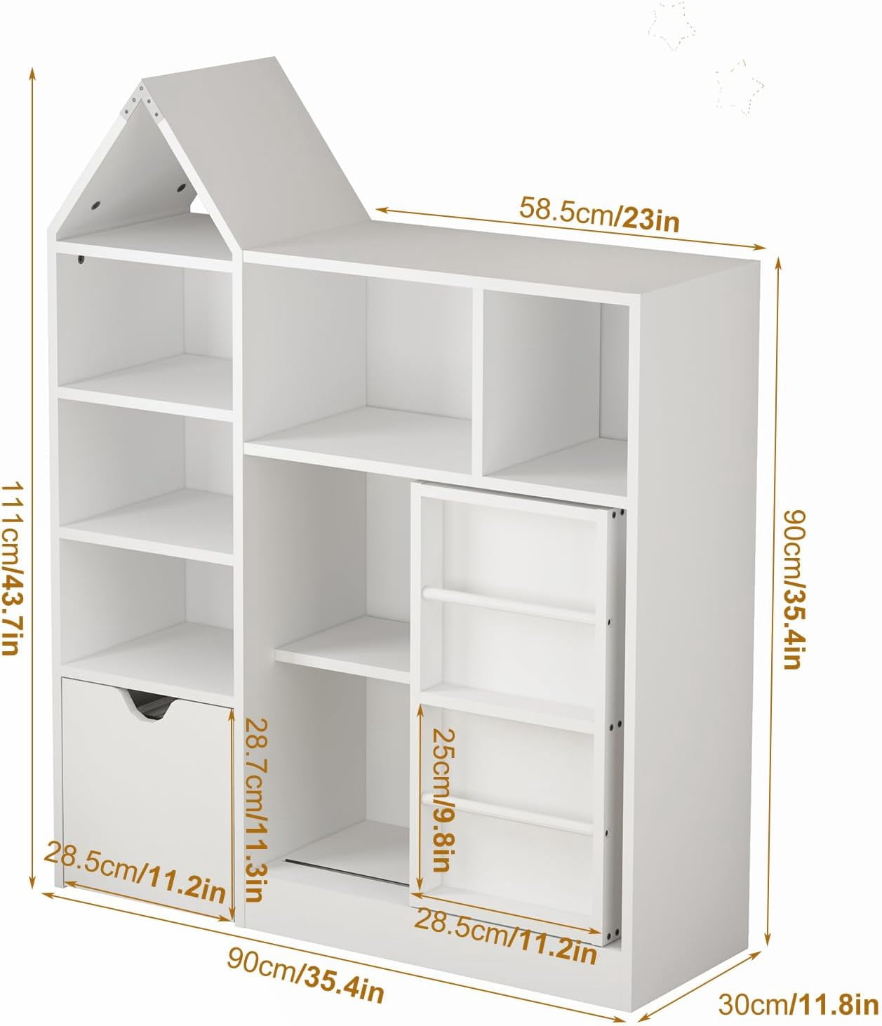 WALYWIK 47'' Kids Toy Storage Organizer & Bookshelf, Floor Storage Cabinet Toy Chest with Movable Drawers, Bookshelf with Storage Cubbies Toy Box, for Playroom, Bedroom, Classroom, Library, White