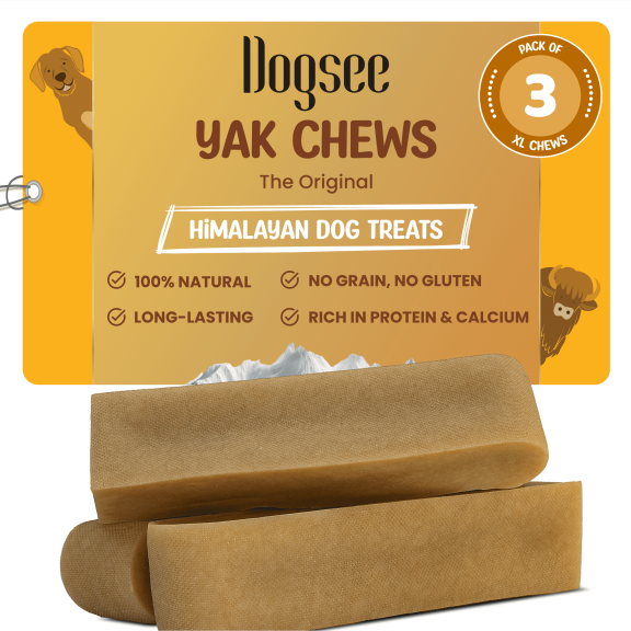 Dogsee Original Himalayan Yak Cheese Chews 1lb (XL - 3 Pieces) | Rawhide-Free | Long-Lasting | Fights Plaque & Tartar | Supports Dental Health