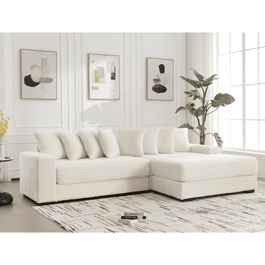 Newboti Furniture [Video Provided] Oversized Two-Piece Couches, L Shaped Sofa, Corduroy, Right Chaise Daybed, With Armrests, Eight Throw Pillows, Corner Sofa, Easy To Assemble, Beige 0006