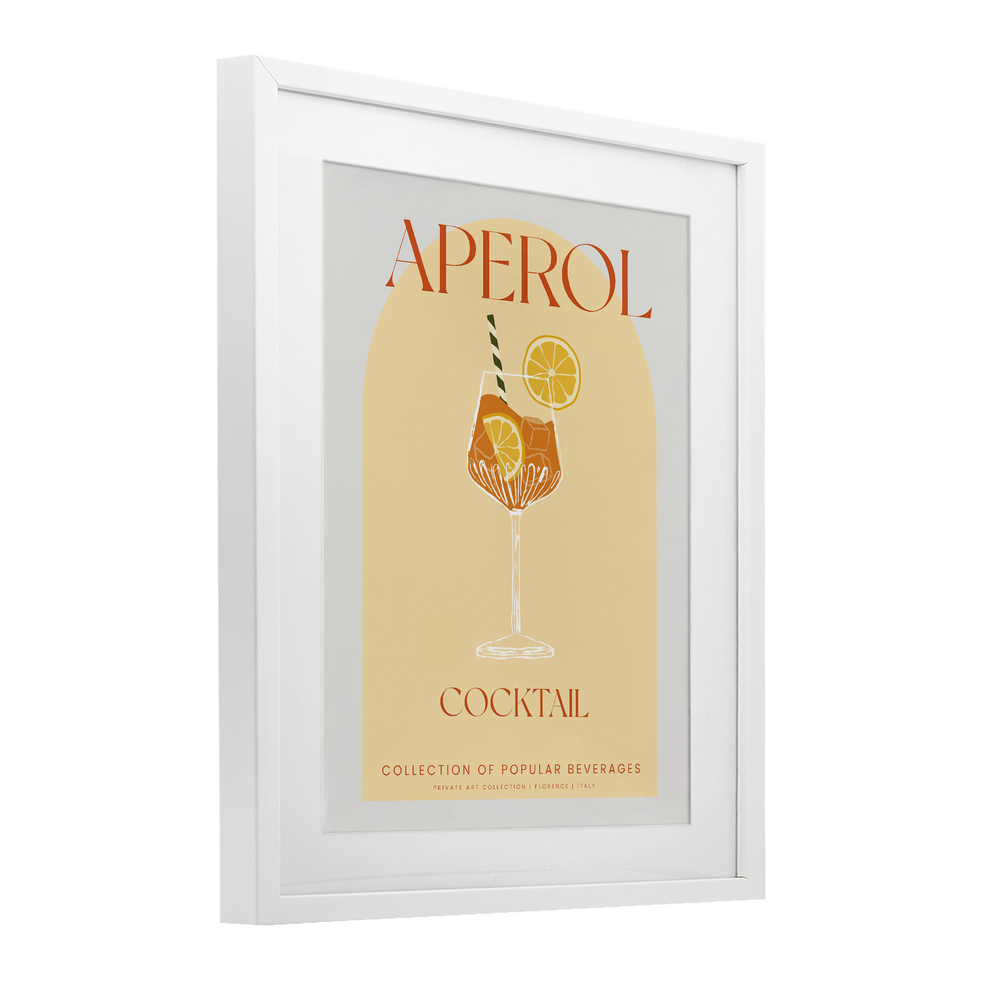 Stylish Retro Aperol Cocktail White Framed Print Under Glass, design by Lil' Rue