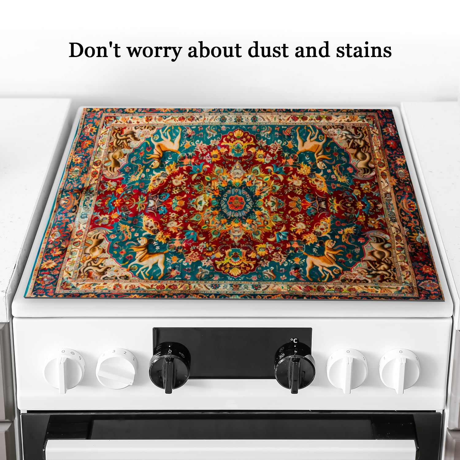 Stove Cover for Gas Stoves, Vintage Floral Mandala Print Heatproof Gas Cooktop Mat, Square Foldable Stovetop Pad Easy to Clean Kitchen Accessories for Kitchen RV (28×20 Inch)