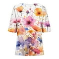 thumbnail image 4 of Busydd Womens Tops Boho Floral Print Cotton Linen Blouses Short Sleeve Round Neck Tshirts Fashion Casual Buton Shirts Comfort Loose Bohemian Summer Tops,Plus Size Tops for Women S-4XL, 4 of 5
