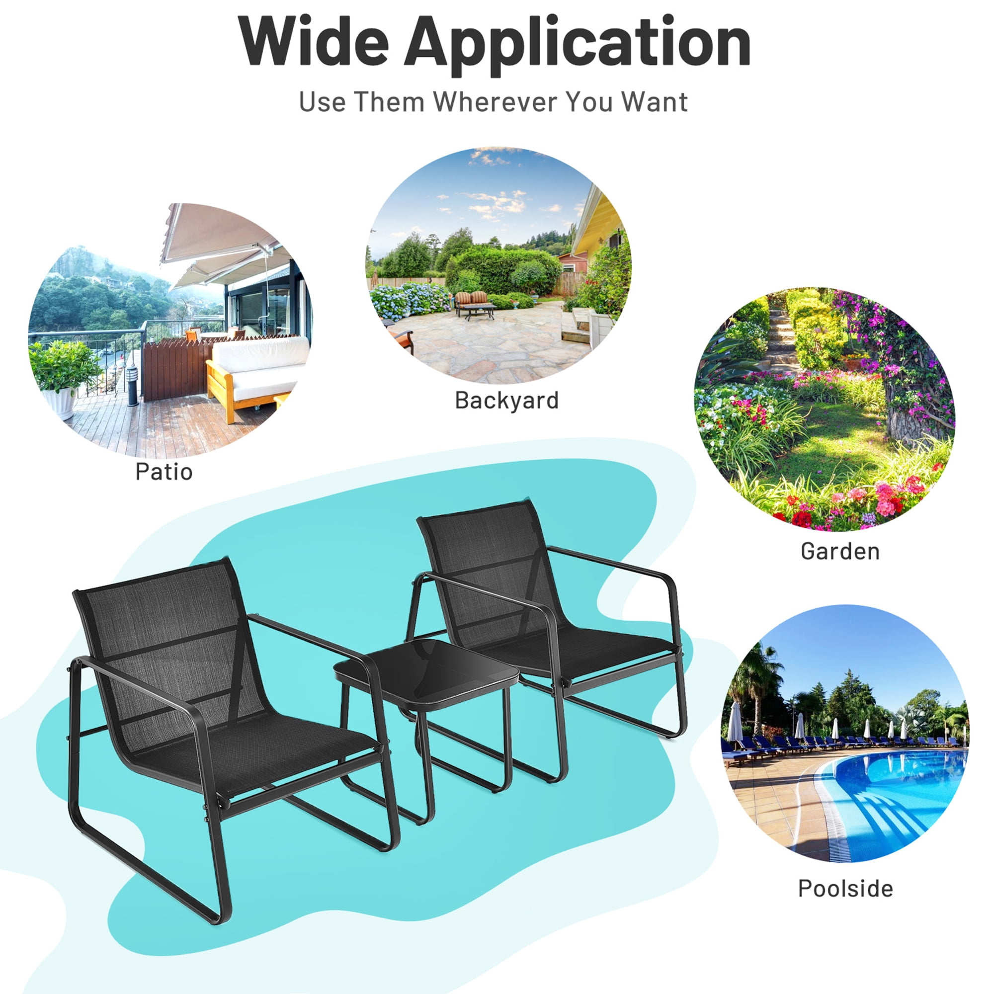 Gymax 3PCS Patio Bistro Set Conversation Furniture Set w/ Fast-Drying Fabric