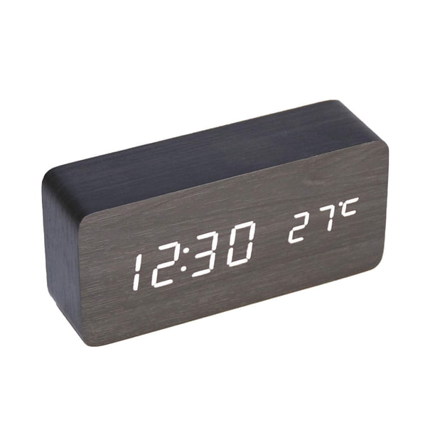 Pantalla LED de temperatura de tiempo de control de sonido de reloj despertador digital electrónico de madera de bambú inteligente Sweethay DZ4616-05