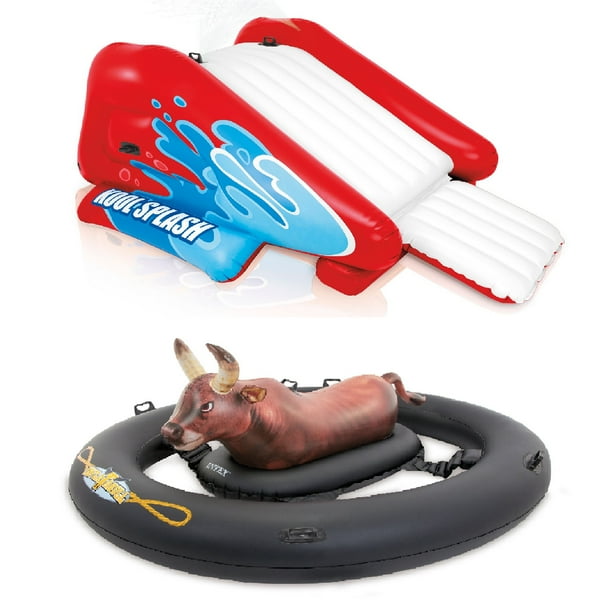 Intex Inflatable Pool Water Slide, Red & Intex Inflatabull Bull-Riding Float - Walmart.com
