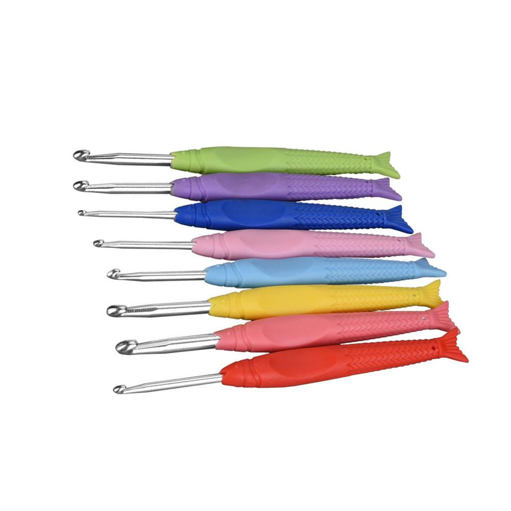 Tebru New 8Pcs Soft Rubber Handle Crochet Hook Kit TPR Knitting Needles
