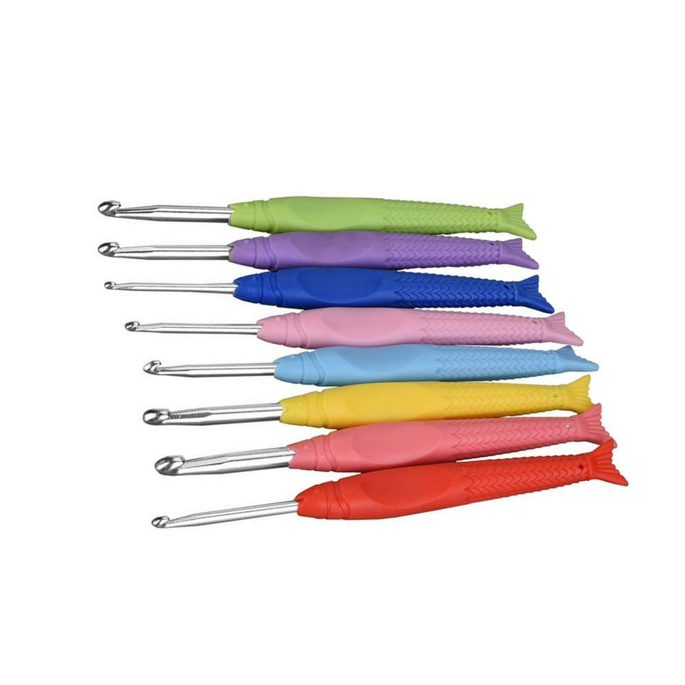 Tebru New 8Pcs Soft Rubber Handle Crochet Hook Kit TPR Knitting Needles