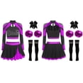thumbnail image 3 of Runhomal Womens Shiny Cheerleading Uniform Set Long Sleeve Crop Top With Rhinestones Skating Skirt Purple A L, 3 of 4