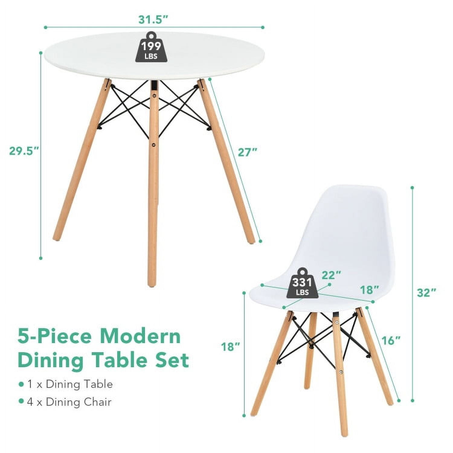 Finihen Dining Set, Dining Table Set, 5 Pieces Table Set With Solid Wood Leg for Dining Room, for Home, Restaurant, White Finihen Dining Set, Dining Table Set, 5 Pieces Table Set With Solid Wood Leg for Dining Room, for Home, Restaurant, White