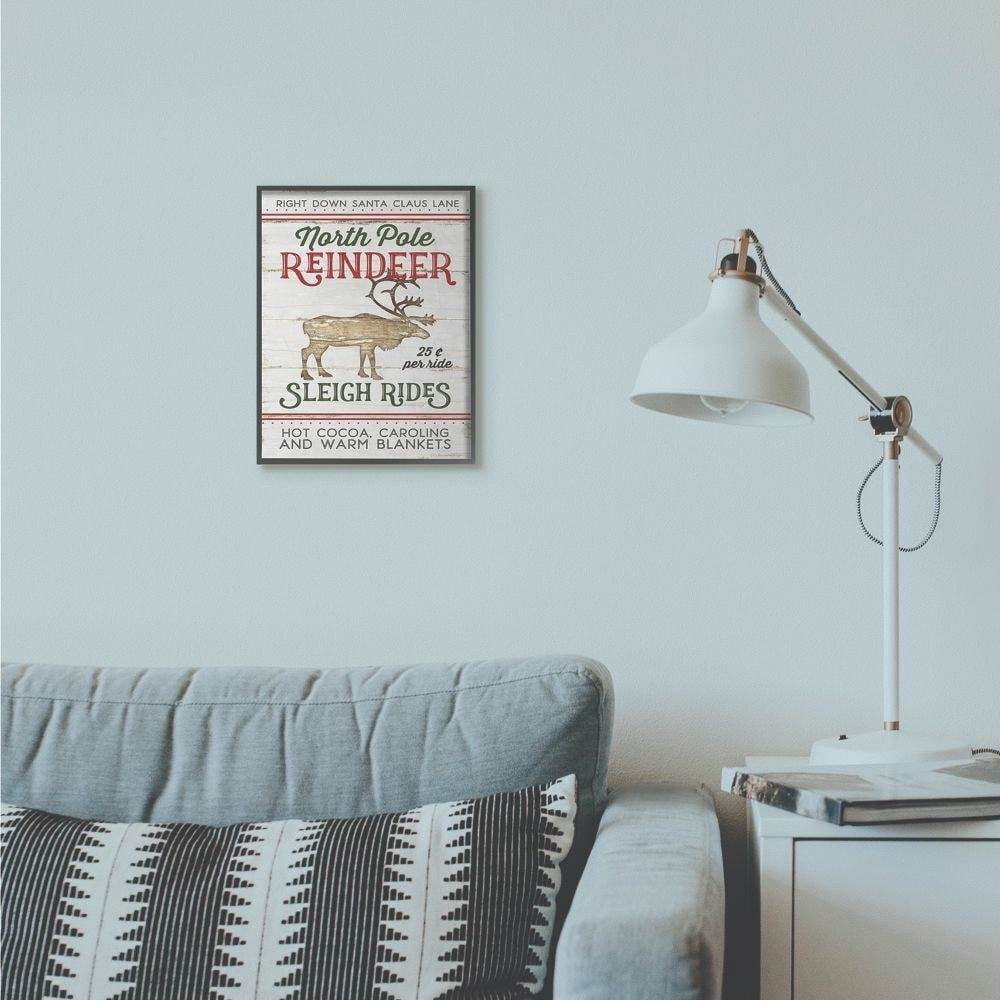 Stupell Industries North Pole Reindeer Wood Texture Holiday Christmas Word DesignFramed Wall Art By Artist Jennifer Pugh