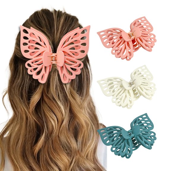 3 Pcs Large Matte Butterfly Hair Clips, Strong Hold Non-Slip Hollow Hair Clips Made to Manage Thick Hair, Multi-Color Barrettes for Women & Girls