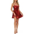 thumbnail image 2 of INSPIRE CHIC Women's Dress Adjustable Spaghetti Strap Sparkle Sequin A-Line Mini Dresses L Red, 2 of 6