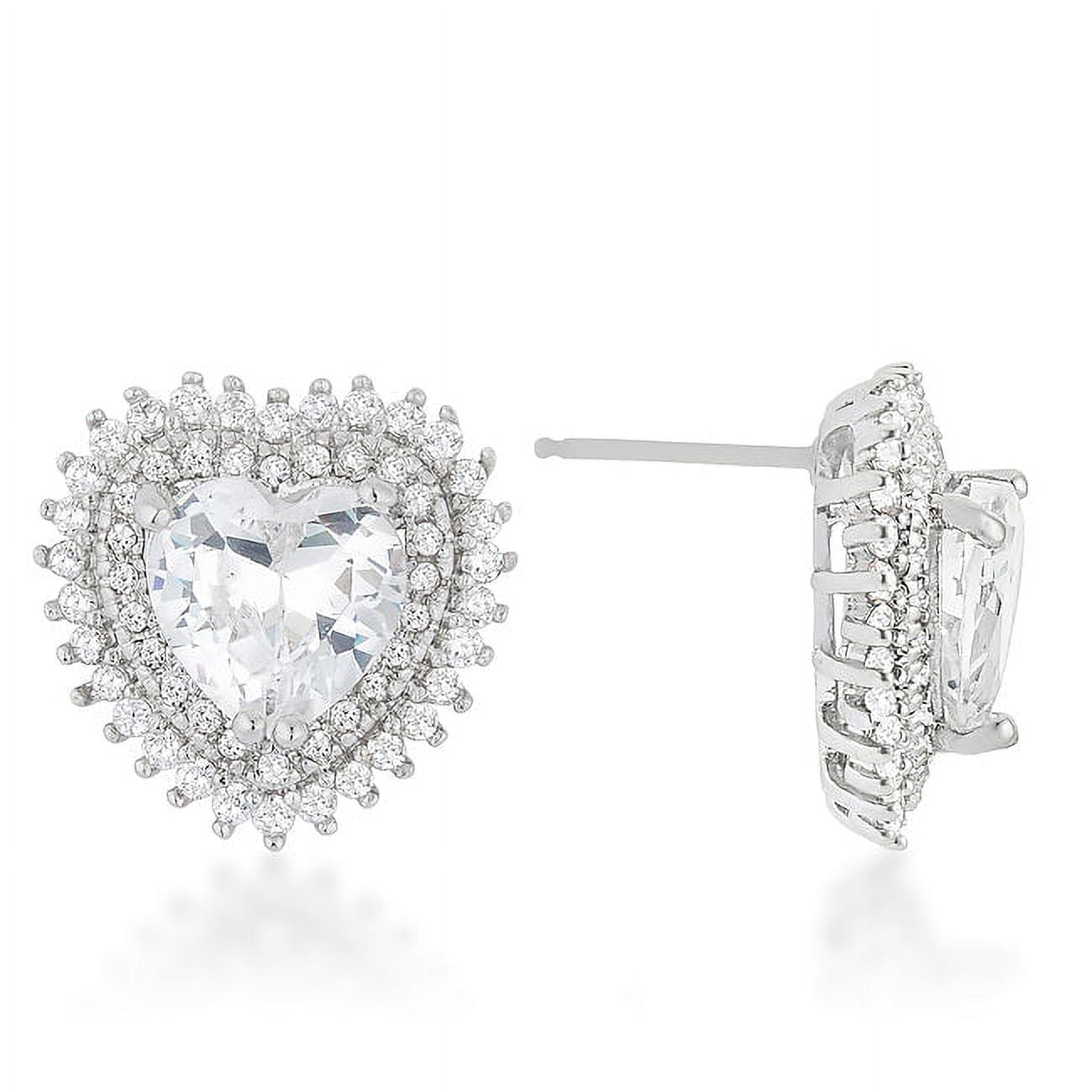 Precious Stars Silvertone Clear Cubic Zirconia Heart Halo Stud Earrings