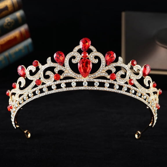 ERDOUY Wedding Tiara for Bride Princess Tiara Headband Bridal Crown,Crystal Rhinestone Hair Jewelry Decor for Queen Girl Bride Birthday Prom Wedding Pageant Halloween Costume Party(Red)