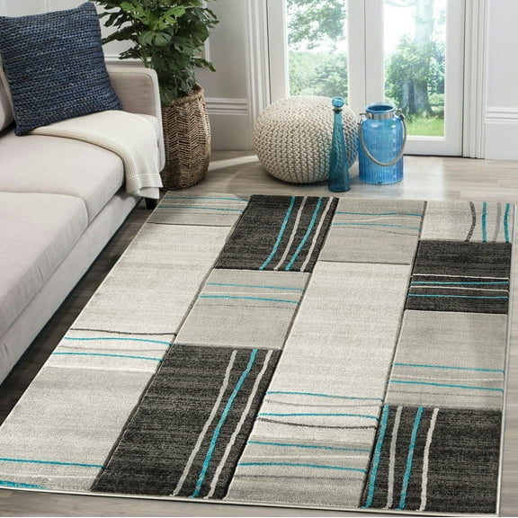Modern Geometric Rectangles Hand-Carved Soft Living Room Area Rug