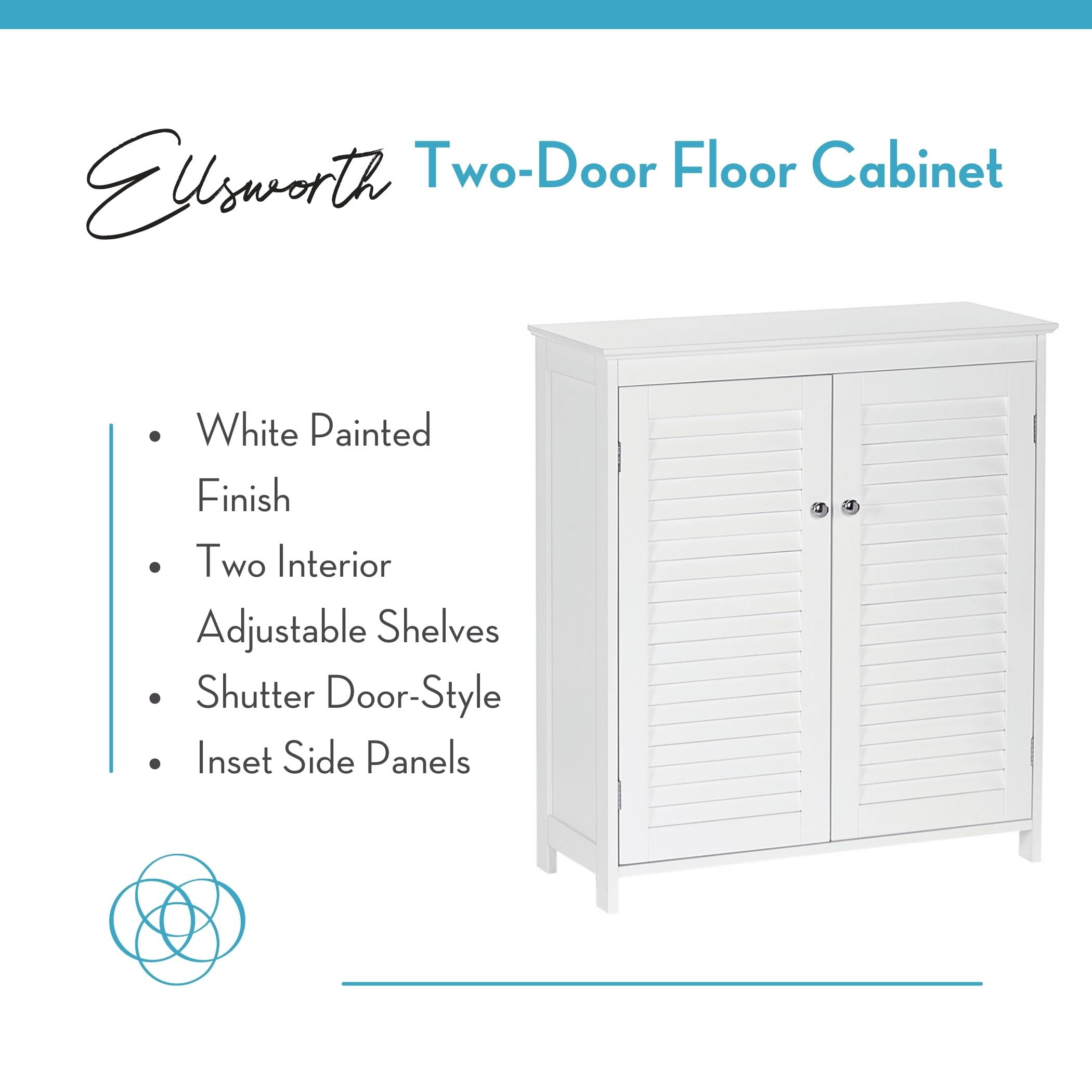 RiverRidge Ellsworth 2-Door Bathroom Linen Storage Cabinet and Laundry Shelf - White