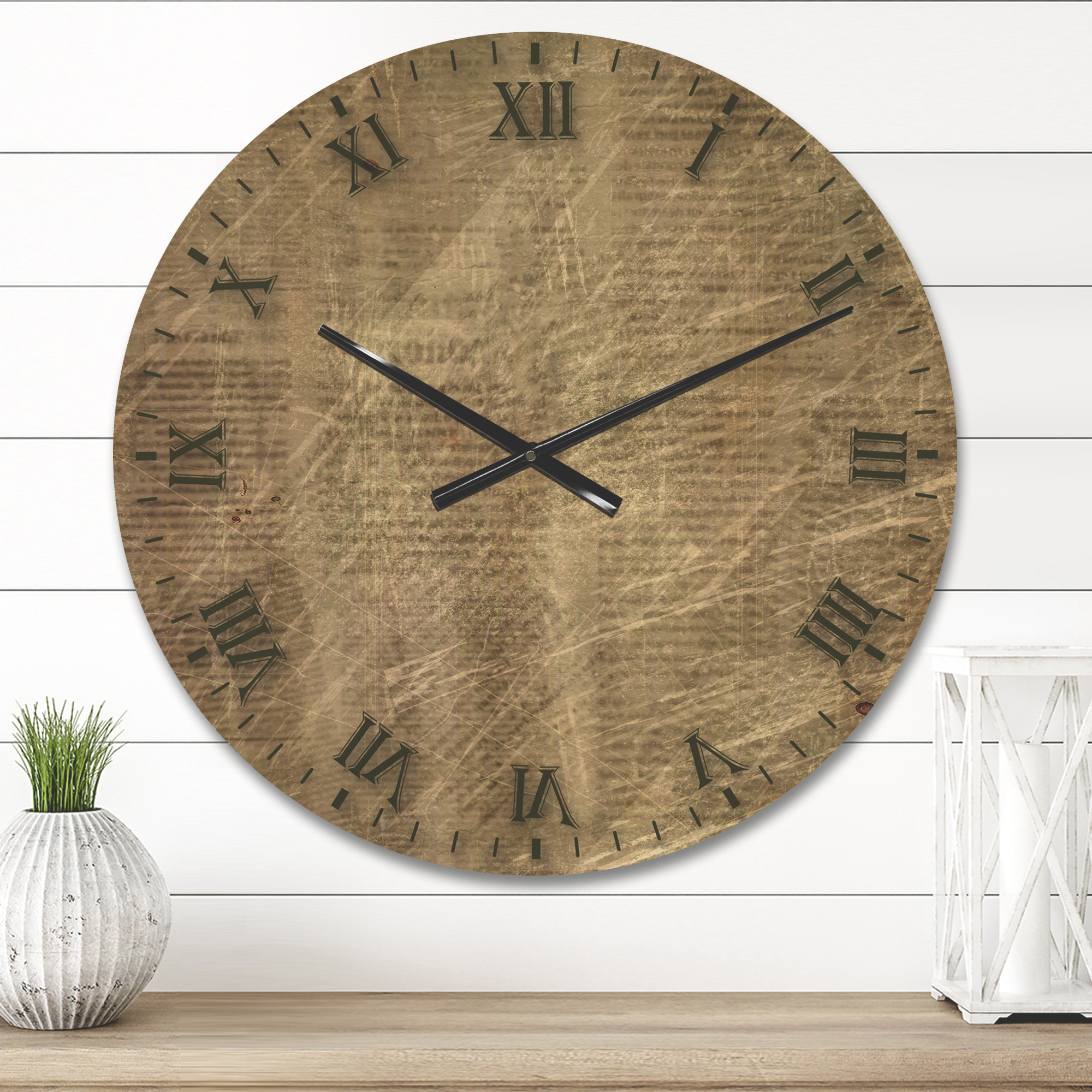 Designart 'Vintage Old Paper Style' Farmhouse Wood Wall Clock