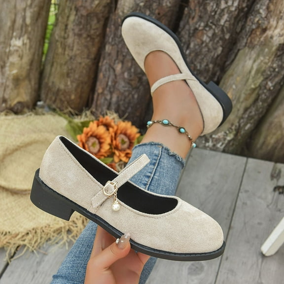 Women Mary Janes Shoes Orthopedic Dress Shoes Low Chunky Heels Work Pumps Beige 8.5