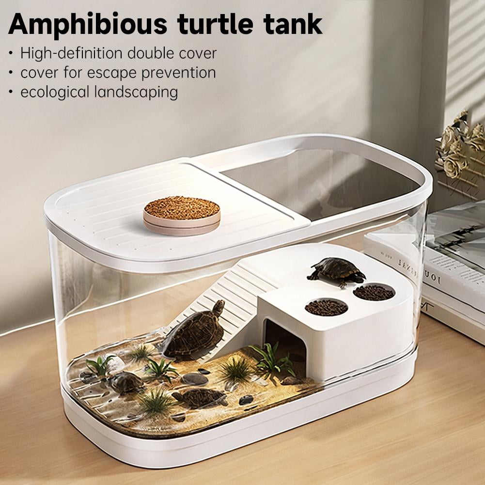 Turtle Tank Ecological Landscape Habitat, Small Luxury Terrapin Villa with Basking Platform, Drainable Breeding Tank for Red Eared Slider