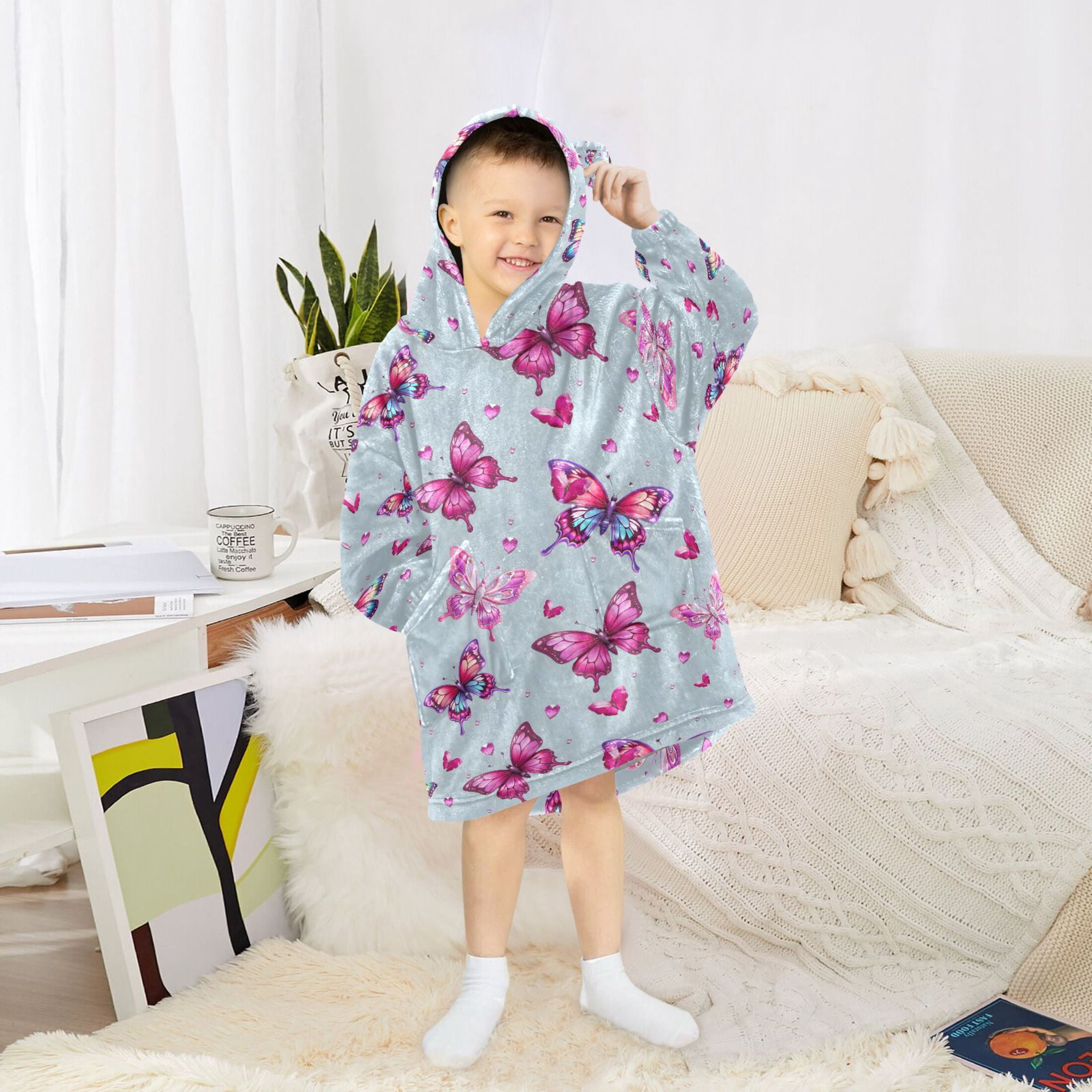 joogoo Blanket Hoodie for Butterfly Beautiful Oversize Sweatshirt 3-14 YR L