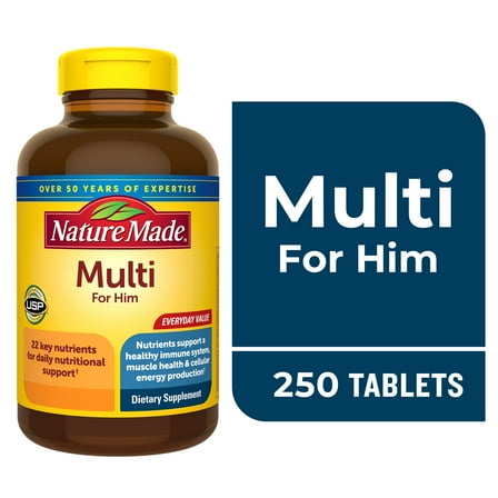 Nature Made Multi Vitamins For Men with No Iron Tablets, Mens Multivitamin, 250 Count