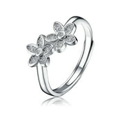 PAZINGER Solid 925 Sterling Silver Cushion Cubic Zirconia CZ Women Wedding Engagement Adjustable Ring