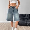 thumbnail image 2 of Quixlent Women's Bermuda Jean Shorts High Waisted Knee Length Baggy Jorts Wide Leg Loose Denim Shorts with Pockets, 2 of 7