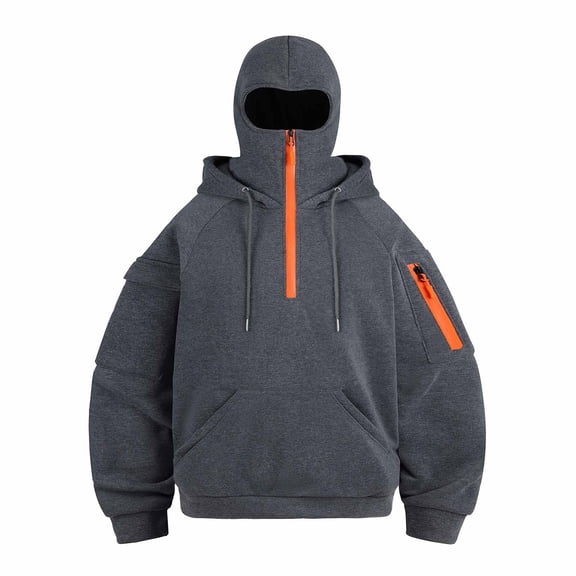 SwiftWear Women's Winter Fleece-Lined Face Cover Hoodie Half Zipper Sweatshirt Soft Thermal Pullover with Front Pockets, Oversized Casual Loungewear for Cold Weather Gray