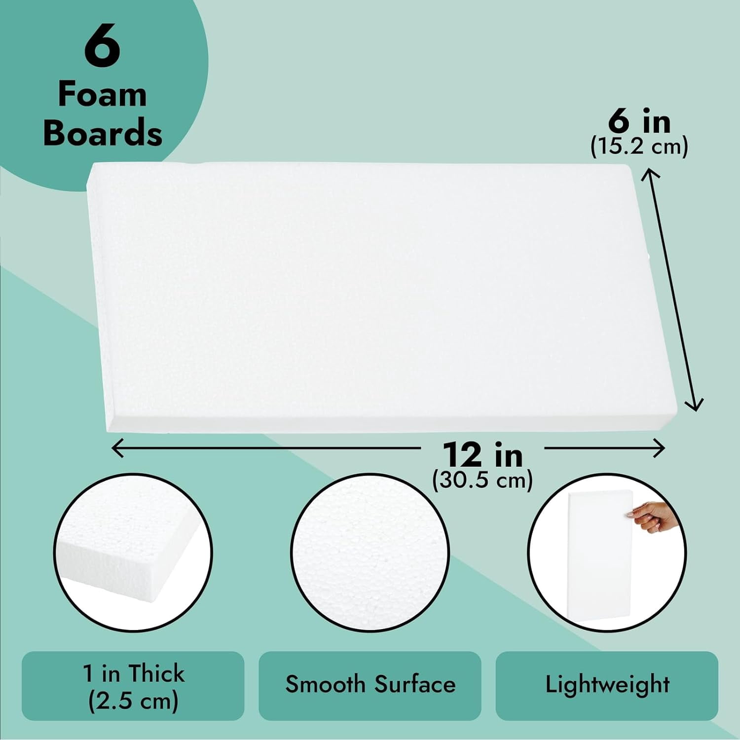 Craft Foam Blocks - 6-Pack, 12 x 6 1 in, White Flat for Flowers DIY Floral Arrangement