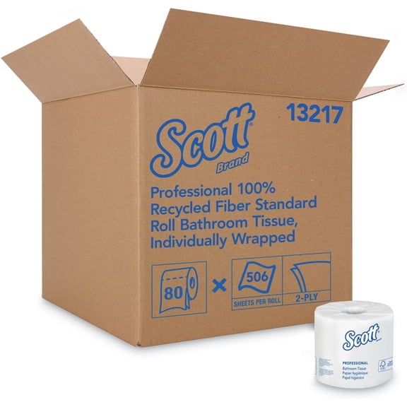 Scott Kimberly-Clark Professional 13217 100% Recycled Fiber Roll Bathroom Tissue- 550 Sheets/Roll | 80/Carton