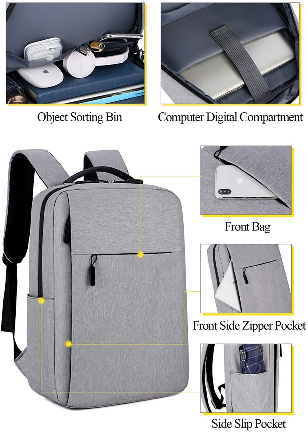 15.0 Inch Slim And Expandable Laptop Backpack UOZL Multi-Pocket Separate  Computer Compartment With USB And Type C Ports, Spill-Resistant Laptop Bag,  Fits Most 13-15 Laptops Lunch Bag,Lunch Bags,Insulated Lunch Box,Lunch Bag  For