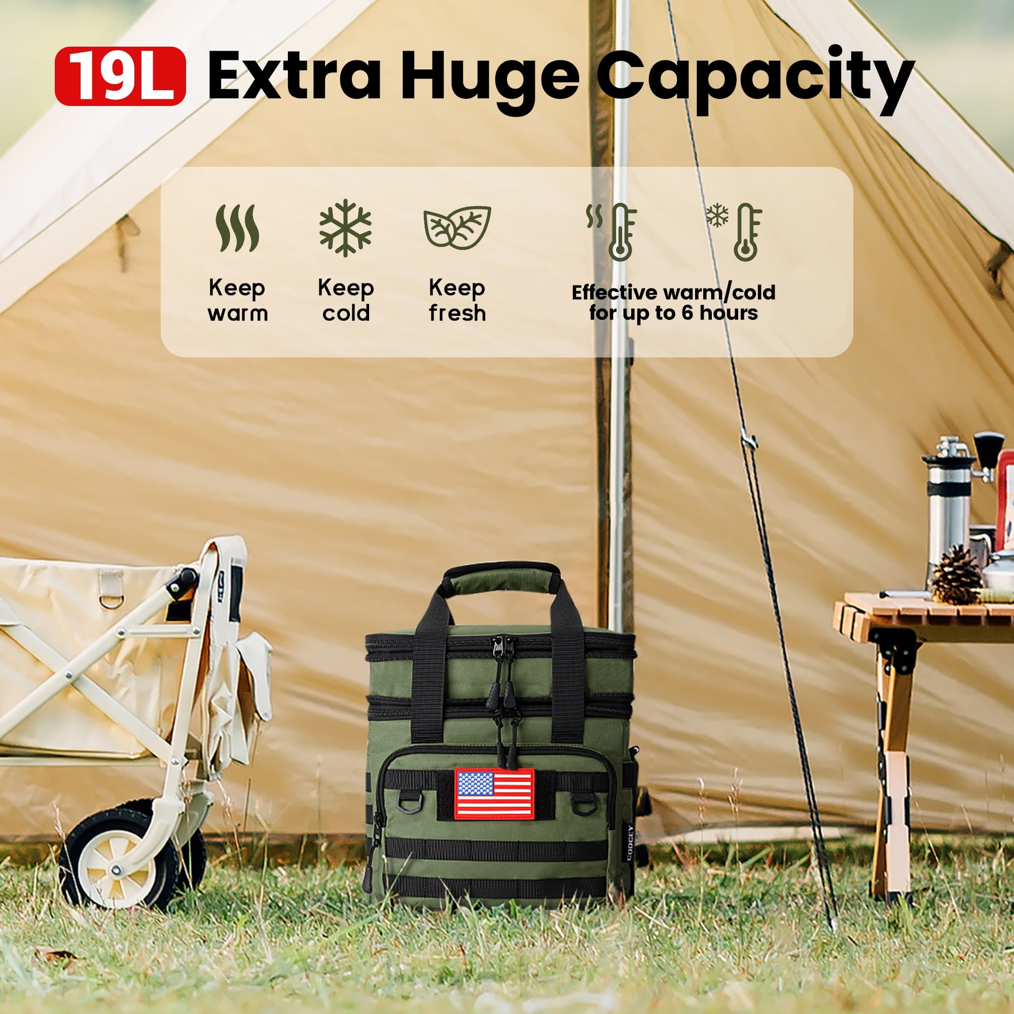 CODCEY Tactical Heavy Duty Insulated Expandable Double Deck Leakproof Large Reusable Lunch Bag Cooler