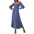 thumbnail image 1 of Women's Square Neck Shirred Ruffle Hem Long Sleeve Maxi Dress, 1 of 5